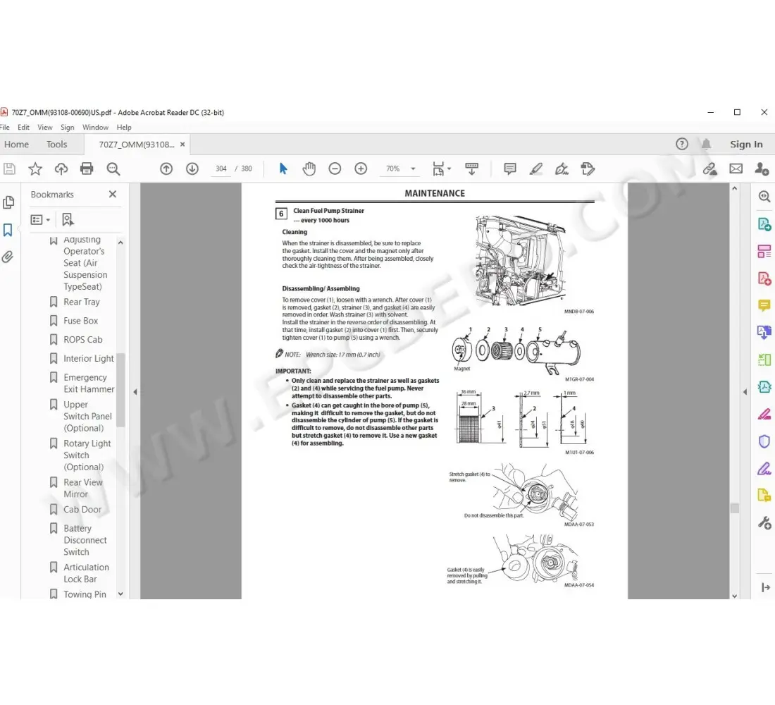 malページ Kawasaki Wheel Loader 70Z7 70TM7 parts + service manual